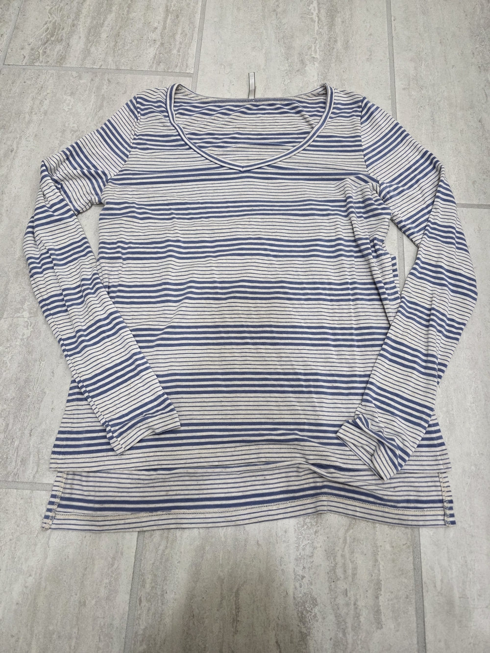 BKE Blue & White Striped V-Neck Long Sleeve Top